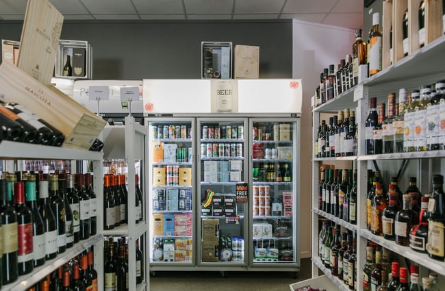 Wine and beers on display at Pembroke Wines & Spirits, Wānaka.
