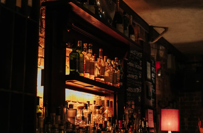 Bottles behind the bar.