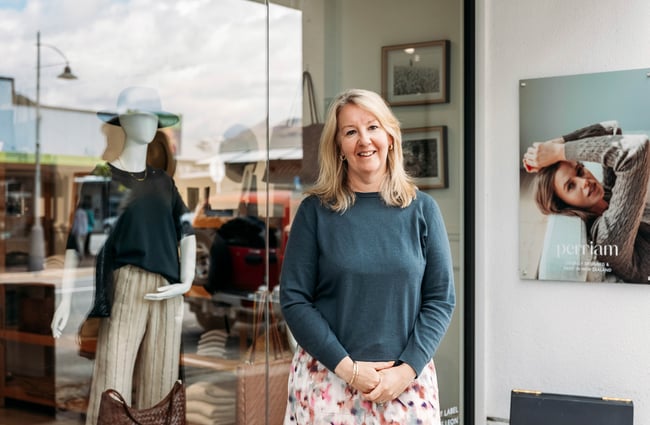 Christina Perriam, designer and founder, stands in front of the Perriam store in Wānaka.