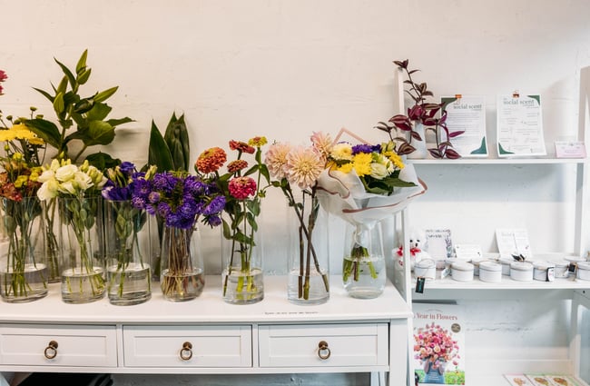 Flowers and products on display at Petals.
