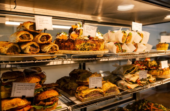 Food cabinet at Pete & Mary's Eatery.