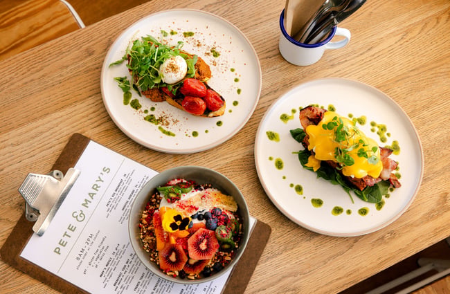 Three different food dishes at Pete & Mary's Eatery.