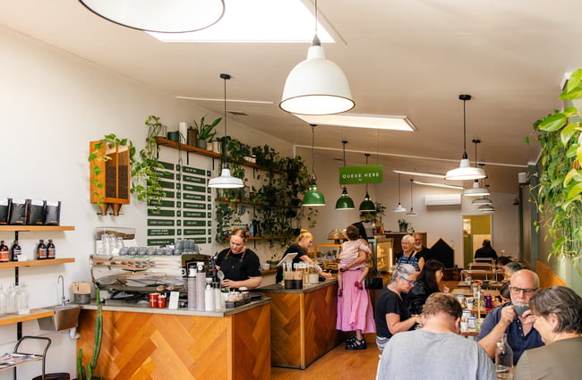 Busy cafe interior at Pete & Mary's Eatery.