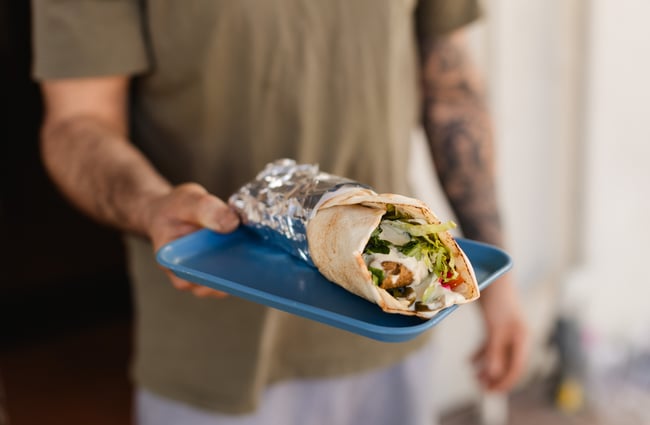 Wrap on a plate at Phoenician Falafel.