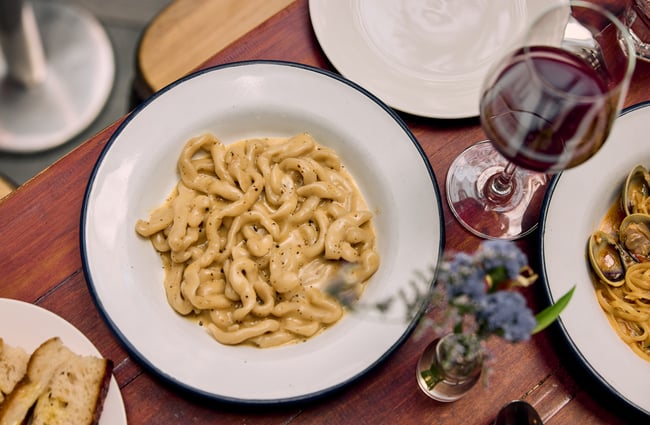 Close up of cacio e pepe pasta dish at Pici in Auckland