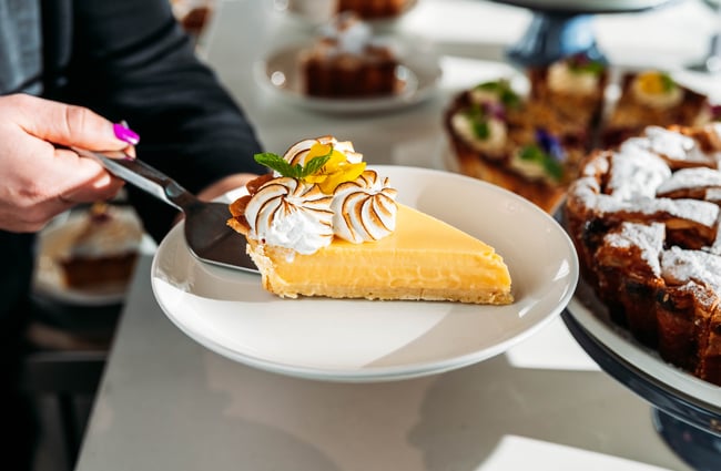 Slice of lemon meringue pie at Pickle and Pie.