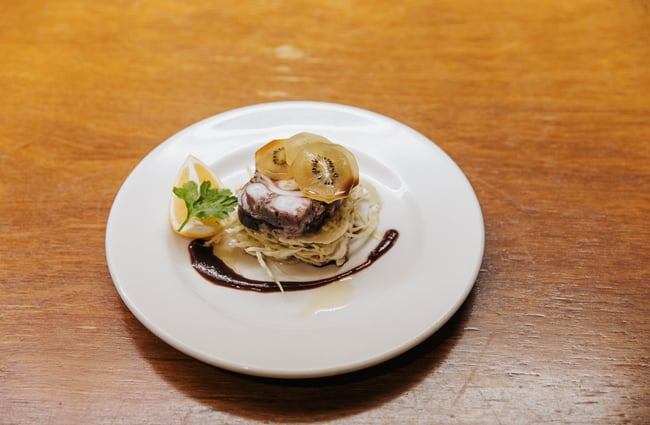 A plate of food on a table.