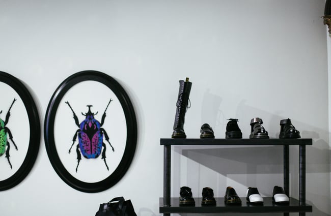 Shoes displayed on shelves.