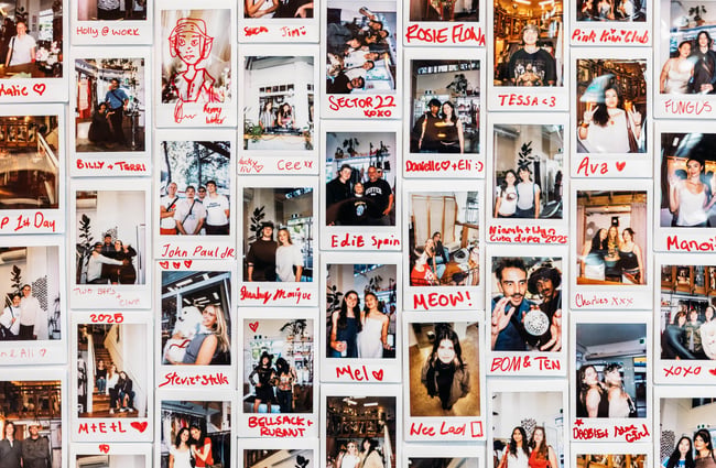 Customer polaroid wall at Preloved Charlies.