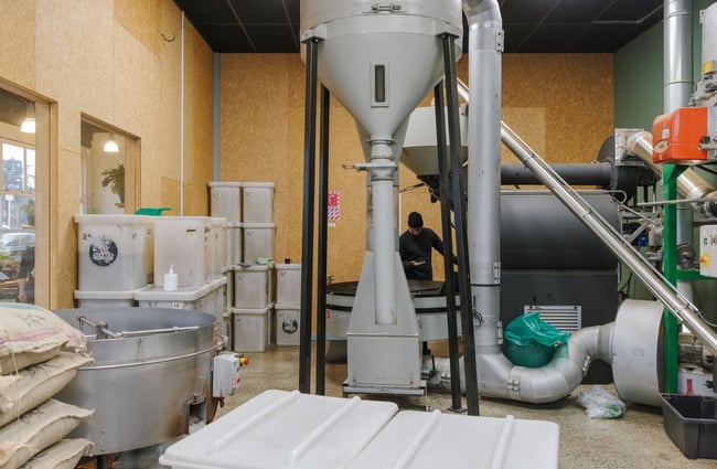 A behind the scenes look at the roastery at Prima Roastery.