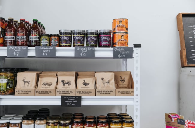 Meat accompaniments on display.