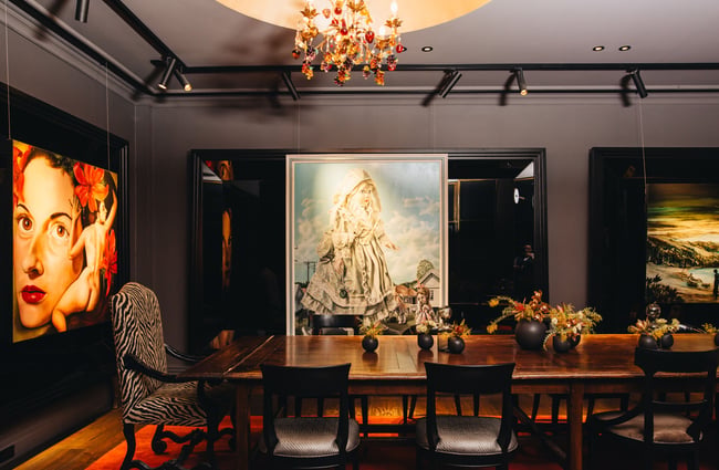 The dark dining room of QT Wellington.