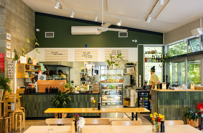 Counter and dining area at Quail Cafe.