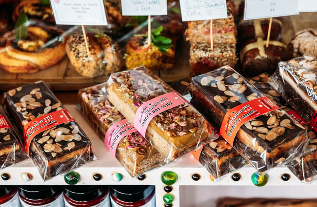 Packaged slices available to purchase at Queen Sally's Diamond Deli in Lyall Bay Wellington