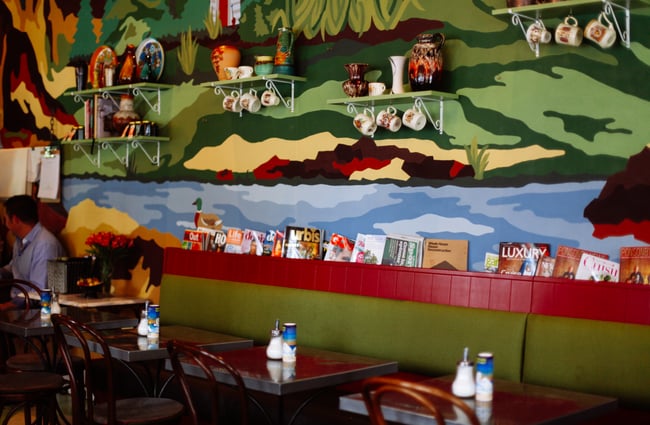 Seating inside the cafe.