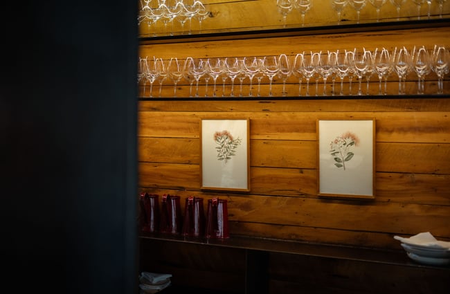Decor details and glassware at Rata restaurant in Queenstown