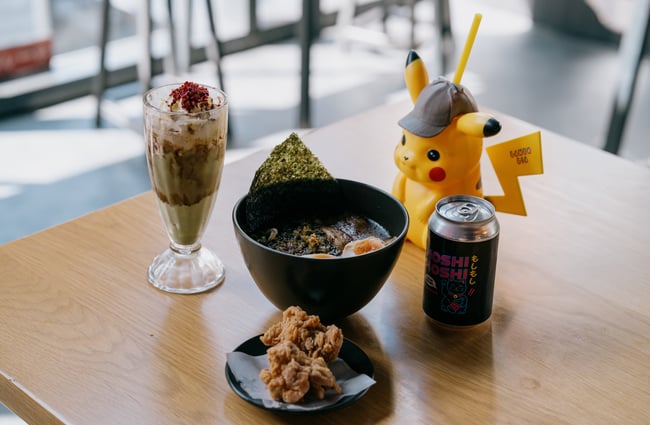 Ramen and fried chicken on table at Ramen Ria in Christchurch