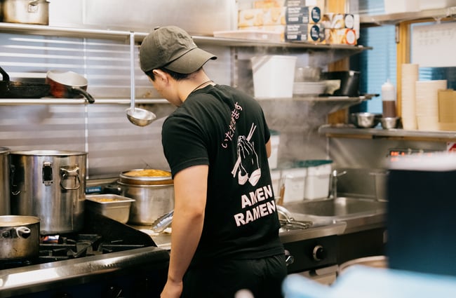 Chef cooking ramen at Ramen Ria in Christchurch