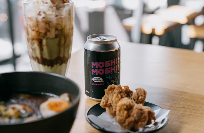 Close up of Moshi Moshi beer by Ramen Ria in Christchurch