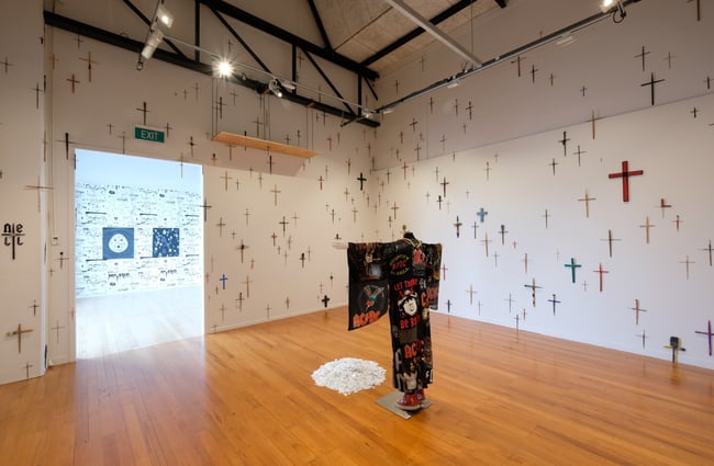 Scuplture and painting on display at Ramp Gallery, Hamilton.