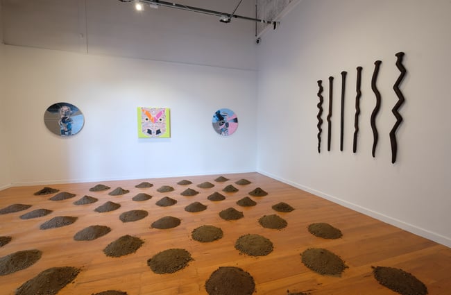 Art on the floor at Ramp Gallery, Hamilton.