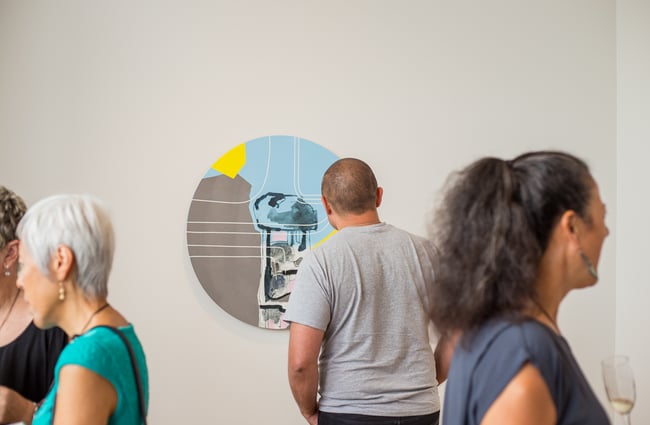 An audience at opening night at Ramp Gallery, Hamilton.