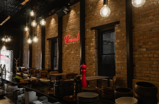 The brick interior of Rascal bistro.
