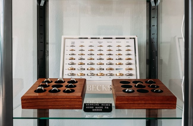 Rings on display at Rawson Brothers.