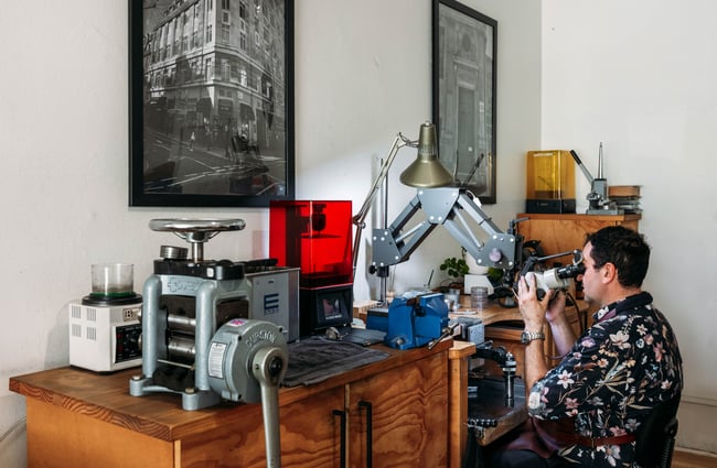 Jeweller at work at Rawson Brothers.