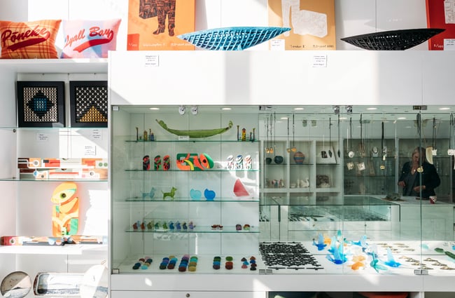 A glass cabinet of jewellery.