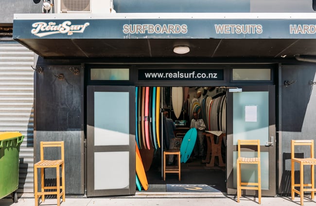 The exterior of Real Surf in Lyall Bay Wellington.
