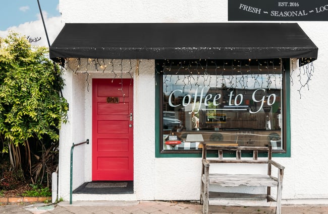 The red door at the front of the Relish cafe building in Rangitikei.