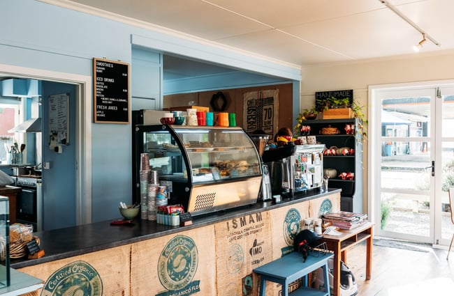The cafe counter at Relish cafe in Rangitikei.