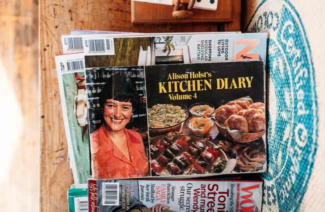 Old school food magazines at Relish cafe in Rangitikei.