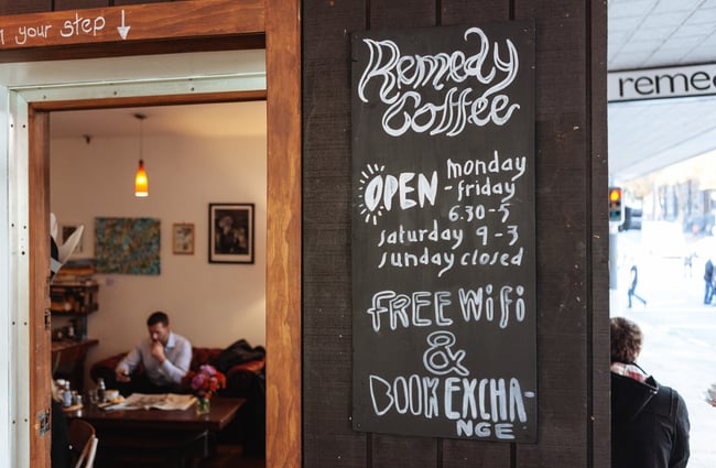 Remedy Coffee signage.