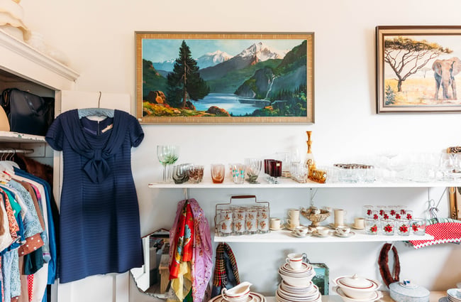 Antiques and vintage clothing on display inside Retro Gisborne.