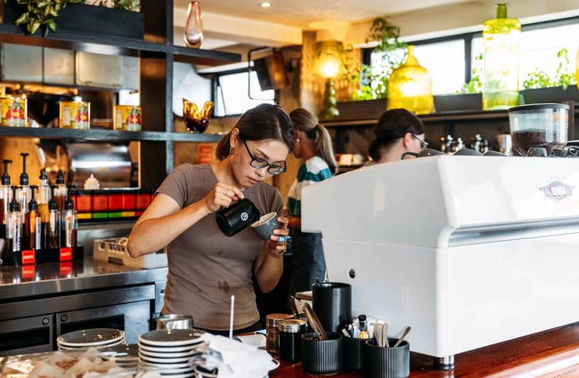 Close up of barista making coffee at Revive Espresso in Petone