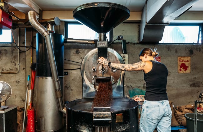 Person roasting coffee at Revive Espresso in Petone