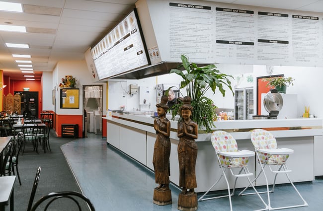 The restaurant and kitchen area.