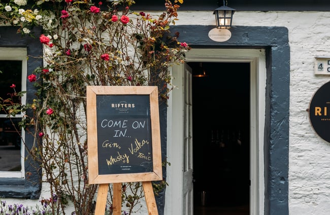 Welcome sign at Rifters Tasting Room.