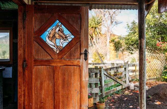 A stain glass door at River Valley Lodge in Taihape.