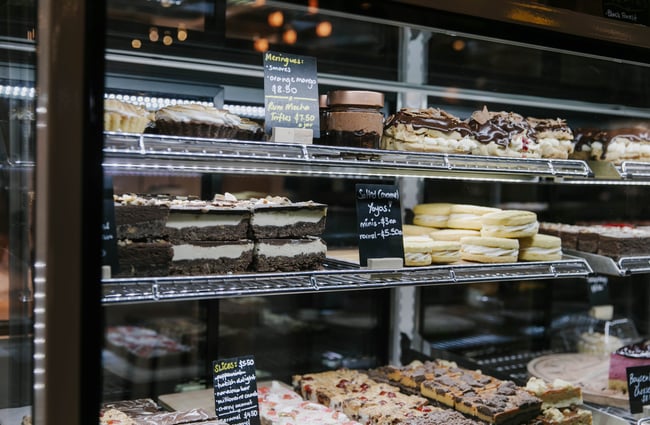 Cakes on display at Riverside Market.