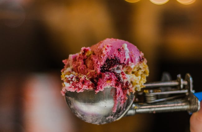 Close up of scoop of ice cream from Rollickin' Gelato.