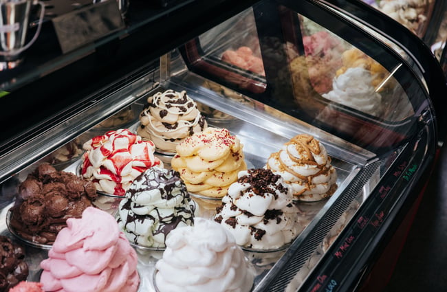 Whipped ice cream on display at Rollickin' Gelato.