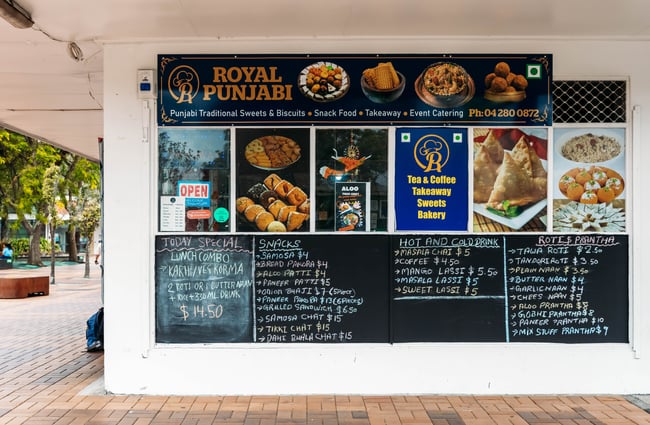 Blackboard specials at Royal Punjabi Sweets and Bake House.