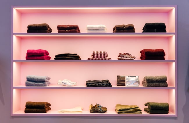 Jumpers folded and on display at RUBY Auckland.