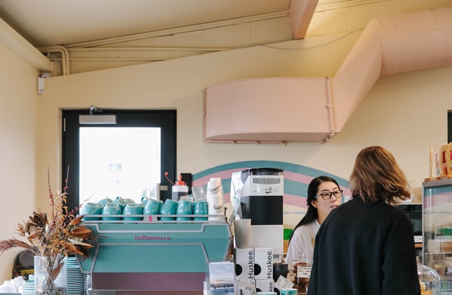 Blue coffee machine.