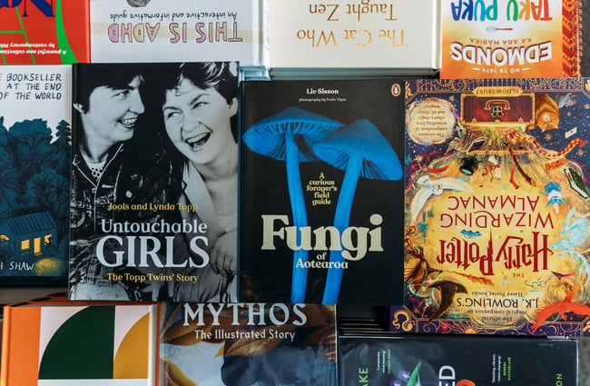 Overview of nonfiction book range at independent bookstore