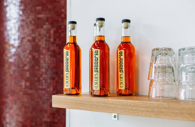 Bottles on a shelf.