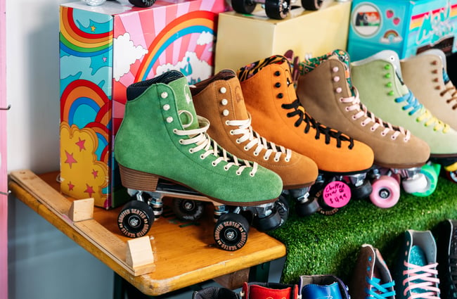 Lineup of skate options at Seaside Skates.